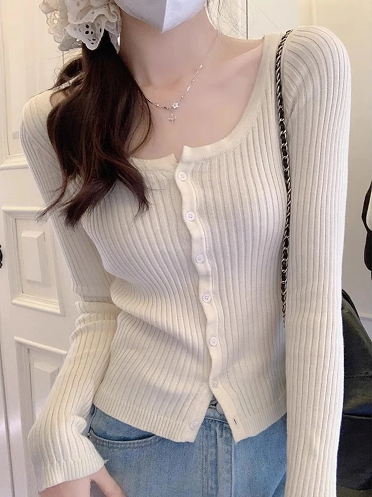 

Chic Korean Sle Slim Fit U-Ne Single Button Knitted Open Cardigan Women's Spring Outerwear ort Top BM Sle Pure Desire