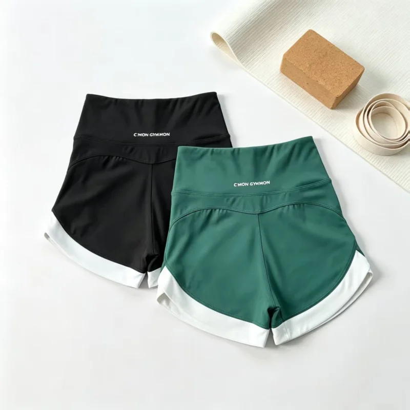 Women Peach Hip High Waist Biker Shorts Contrast Side Slit High Stretch Breathable Summer Gym Workout Yoga Sports Shorts