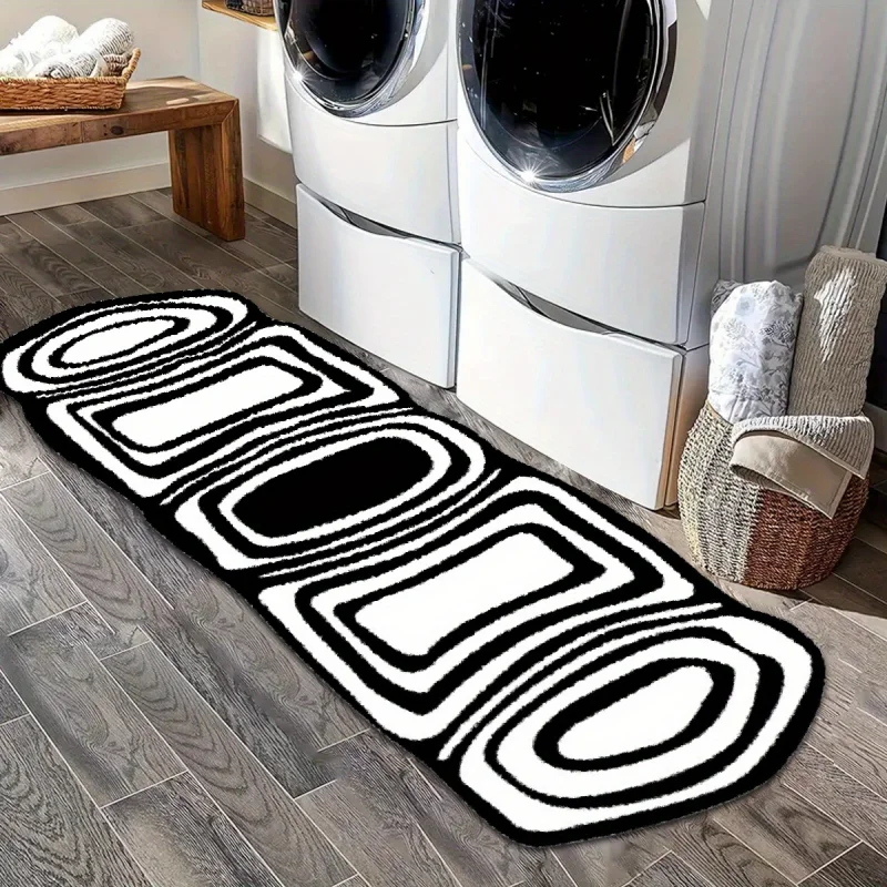 Vikama Black And White Line Carpet, Living Room Sofa, Anti Slip Floor Mat, Bedroom Bedside Carpet, Home Decoration