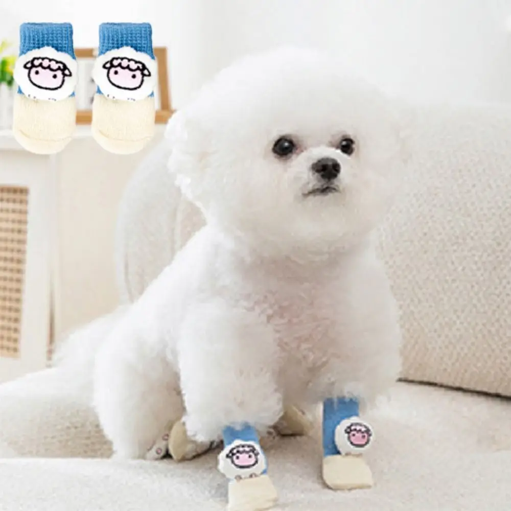 

4pcs/set Cute 3D Anti-Slip Dog Socks Cartoon Soft Dog Foot Covers Anti Dirt Breathable Puppy Cotton Socks For Dogs Cats