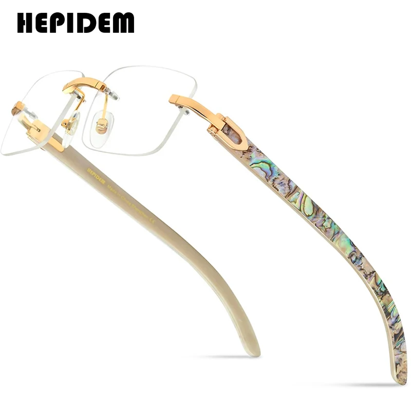 HEPIDEM Buffalo Horn Glasses Men Luxury Famous Brand Design Rimless Eyeglasses Frames Women Frameless White Buffs Wood Eyewear