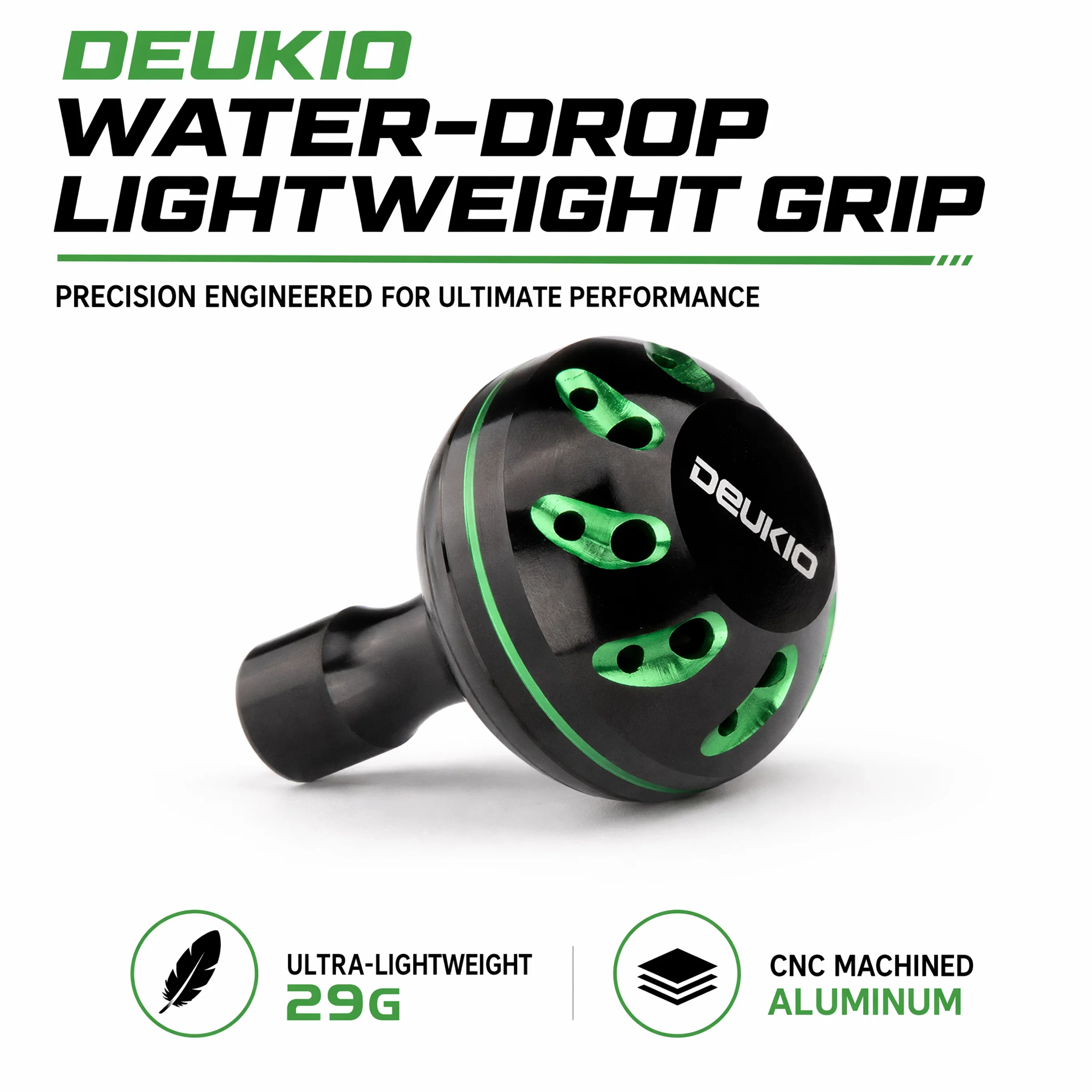 DEUKIO 38MM Power-Knopf für Baitcasting-Rolle, CNC-Aluminium-Wassertropfen-Griff mit Lagern, leichtes, korrosionsbeständiges Teil