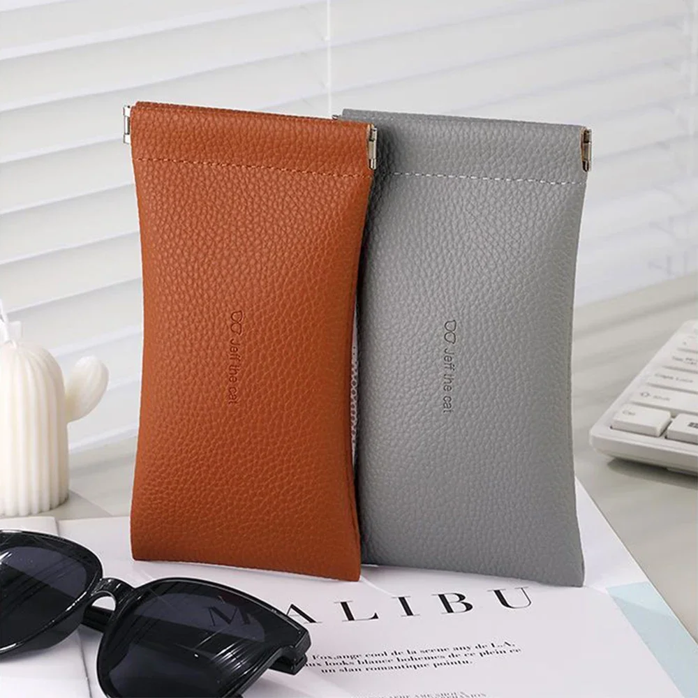 Glasses Case Women's PU Leather Glasses Storage Bag Automatic Closed Cover Soft Eyewear Pouch Data Cable Organiser 2025