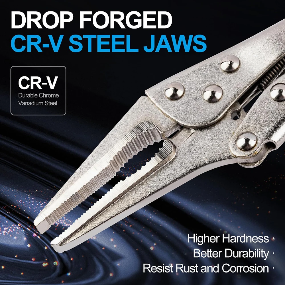 Needle Nose Vice Grips 5inch Spring-Loaded Anti-Rust One-Handed Operation Adjustable Height Non-Slip Grip Metal Clamping Tool