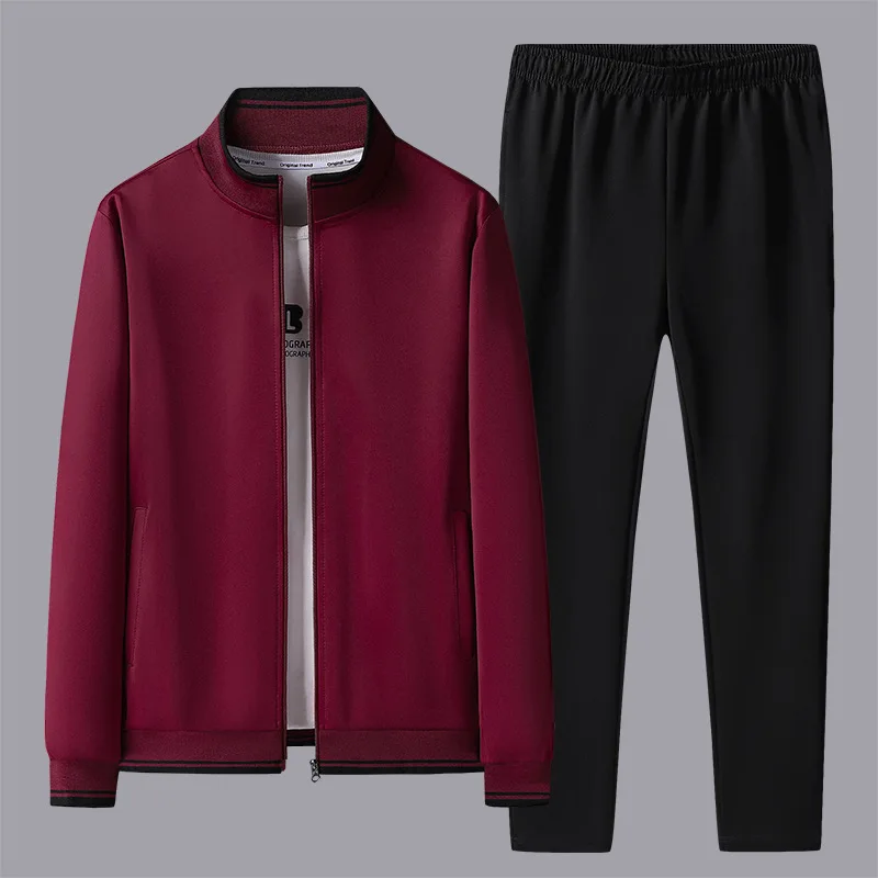 Men Stand Collar Zipper Jacket Pant Set Long Sleeve Elastic Waist Loose Sports Two Piece Outfit