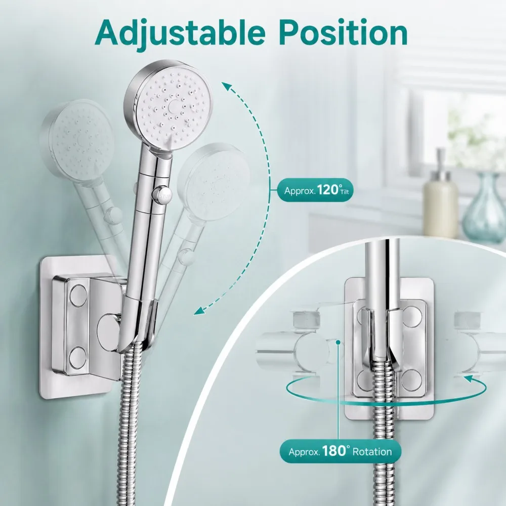 Suporte Adesivo para Chuveiro de Parede (1 Peça) - Sem Furos, Ajustável, em ABS - Acessório para Banheiro, Suporte para Chuveiro de Mão