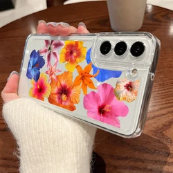 Flower Print Phone Case For Samsung Galaxy S25 Edge S26 S23 Ultra S25 FE A57 A37 A17 A56 A16 A36 A54 A55 A15 5G Clear Soft Cover