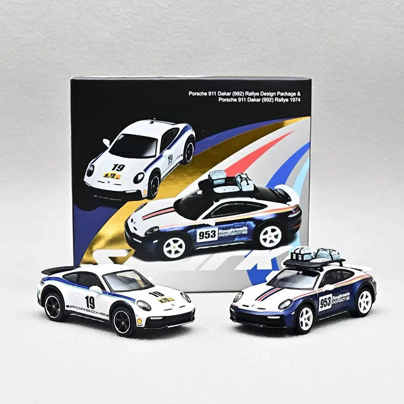 Mały, błyszczący Porsche 911 GT1 1997 1996 25/26 Le Mansay GULF Bay Dakar 953 Bagażnik Podwójny Samochód Stop Model Samochodu