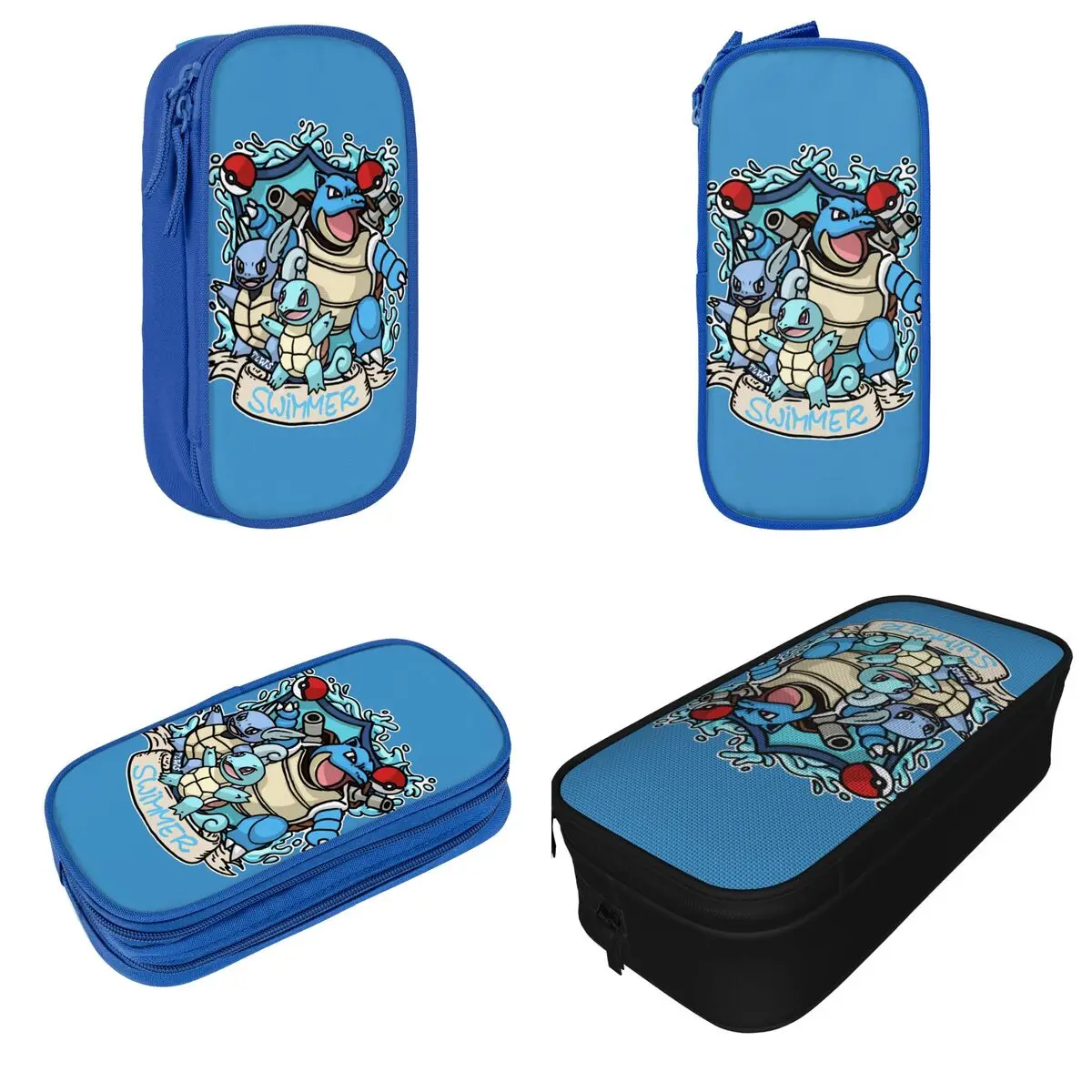 Swimmer Team Shield Pencil Cases Blastoise Squirtle Pokemon Pencilcases Pen Kids Large Storage Bags Office Gifts Stationery