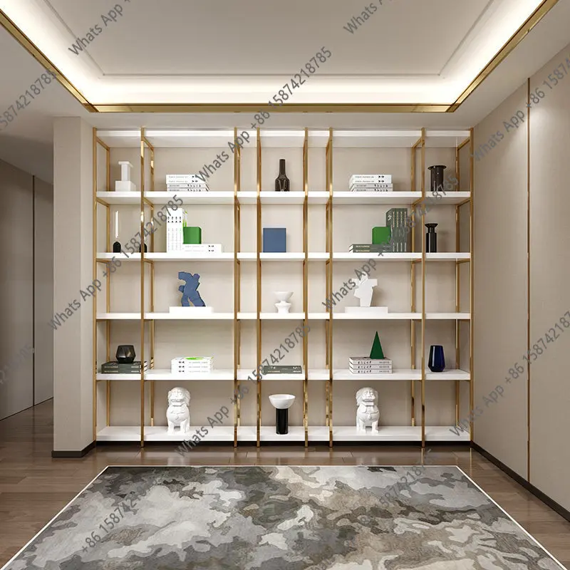 

Italian stainless steel integrated floor-to-ceiling shelf simple modern study partition to living room storage bookcase