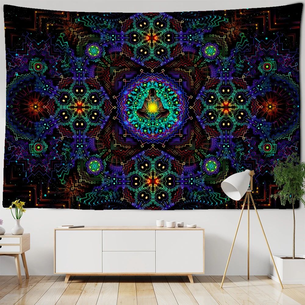 VIKAMA Wandteppich mit psychedelischer Meditation, wasserabweisend und lichtbeständig, geeignet für Wohn- und Schlafzimmer-Heimdekoration