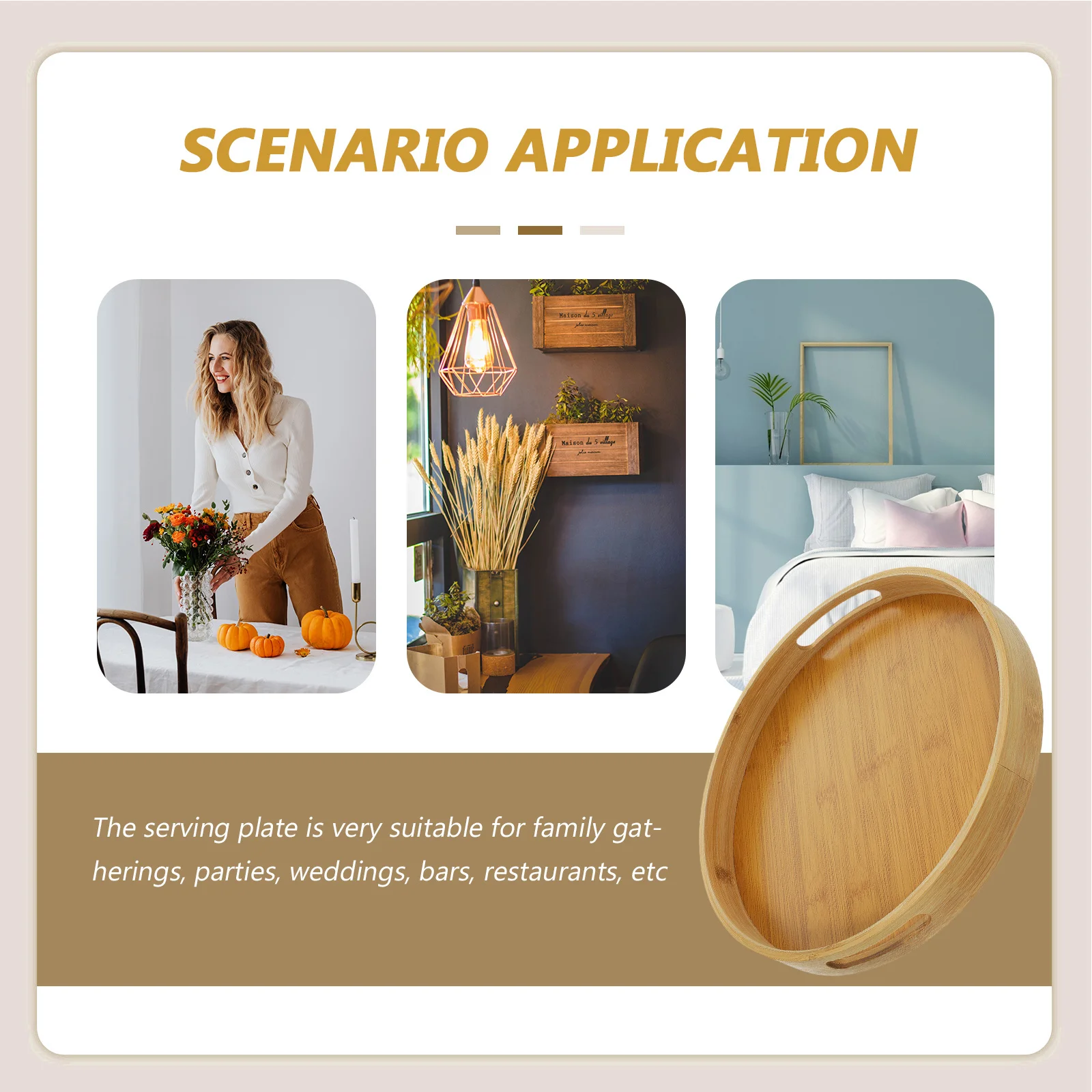 

Round Bamboo Serving Tray With Handles Food Storage Plate For Tea Snacks Fruits Desserts Decorative Tray Table Organizer