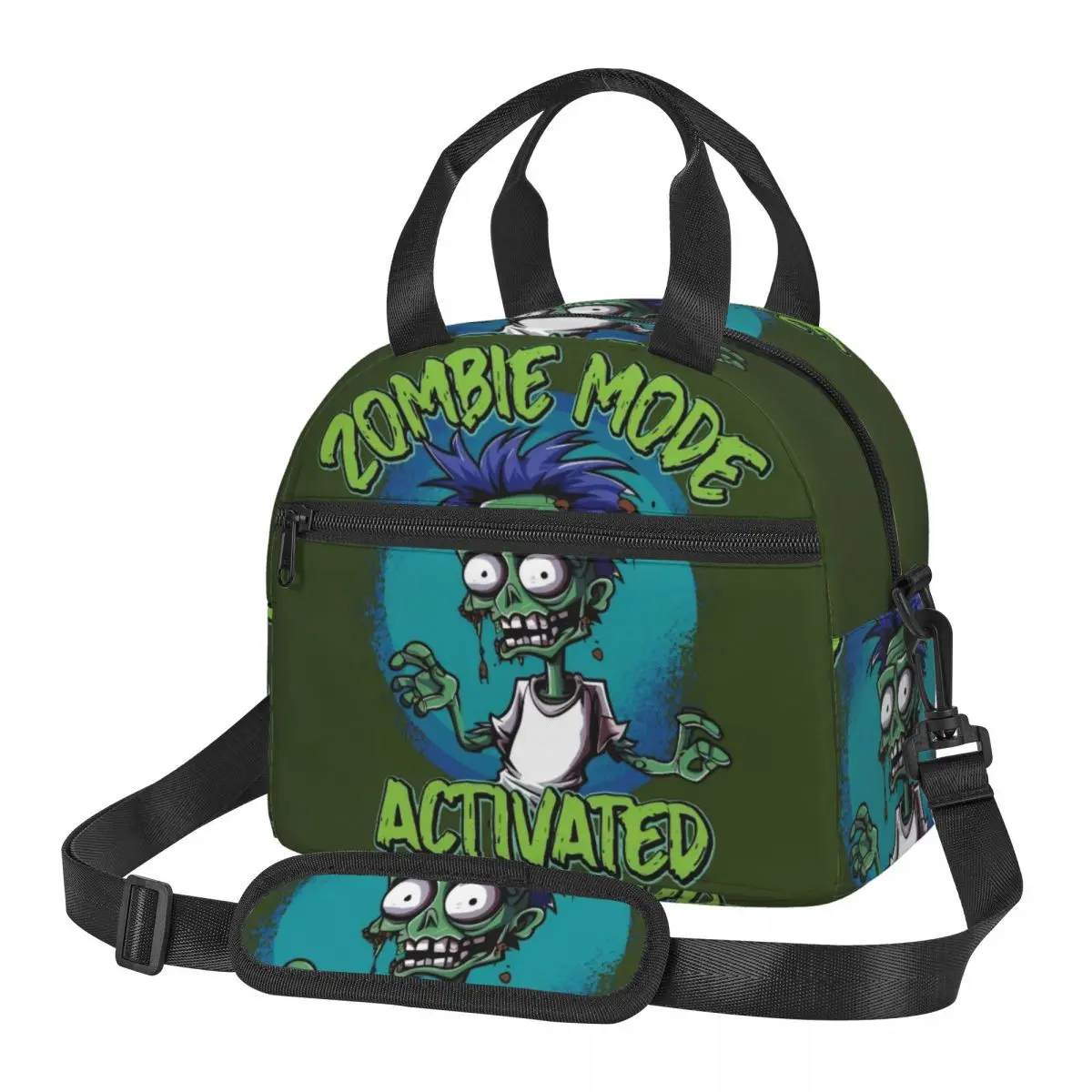 Zombie Mode Activated Funny Halloween Large Thermal Insulated Lunch Bag With Shoulder Strap Food Bag Thermal Cooler Lunch Boxes