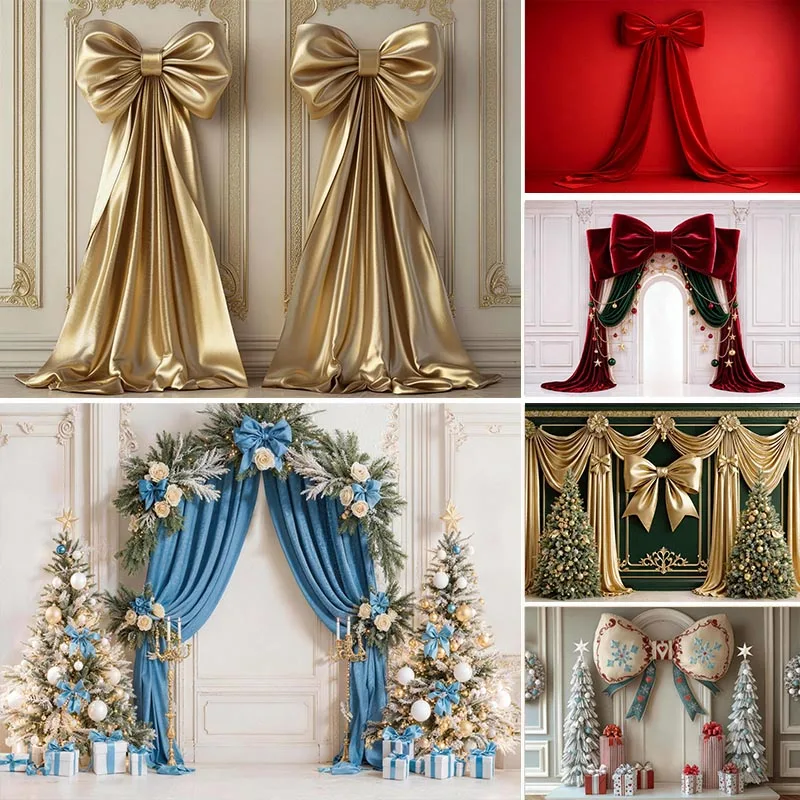 LS Weihnachtsbeiger Schleifenbogen Grüner Baum Winter-Feiertags-Fotografie-Hintergrund für Mutterschafts-, Kinder- und Familienporträts
