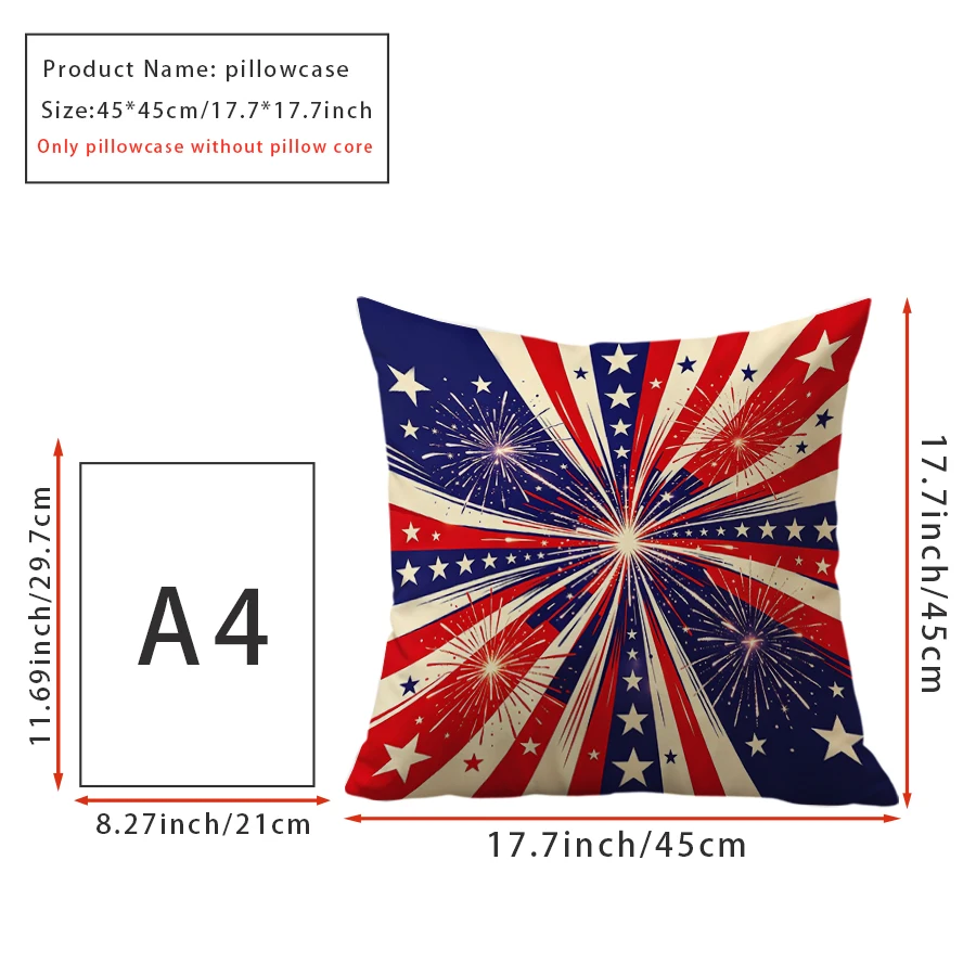 1PC Throw Pillow Cover,American Flag Firework Print,Patriotic Independence Day Style,For Sofa Bedroom Couch Home Decor