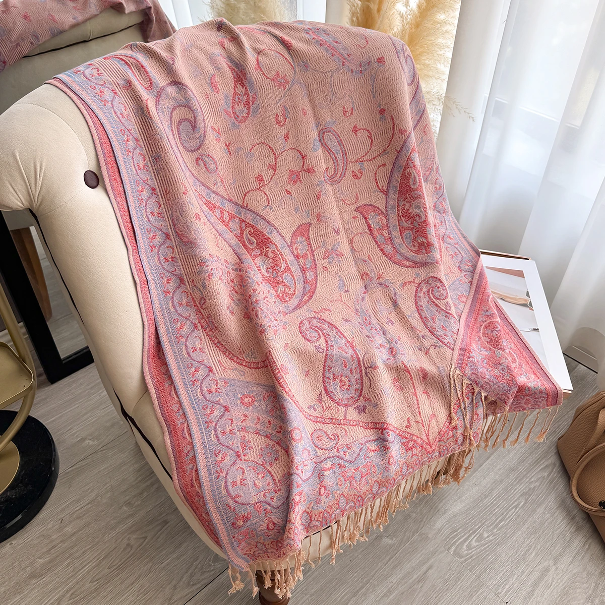 Neue Mode Damen Faux Kaschmir Winter Wrap Vintage Print Quasten Dicke Warme Pashmina Zweiseitiger Schal Outdoor Schals Foulard – Detail 26