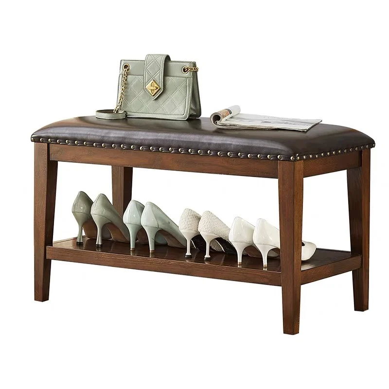 

Solid wood shoe changing stool home door Nordic door seated shoe rack shoe cabinet