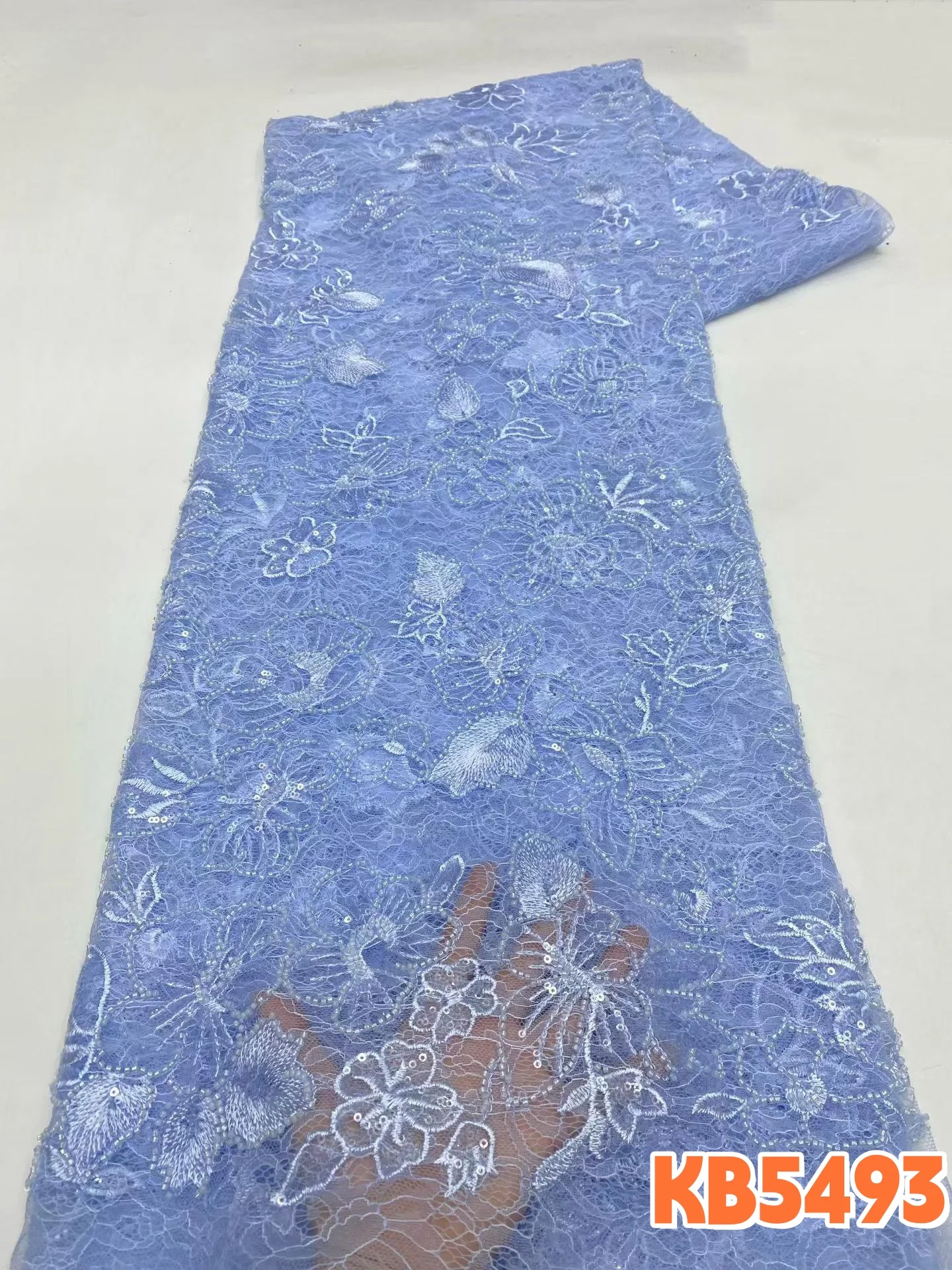 

Белое кружевное полотно 5 ярдов, высококачественное кружево шантильи с бисером, французская сетчатая ткань с пайетками для свадебного шитья KB5493