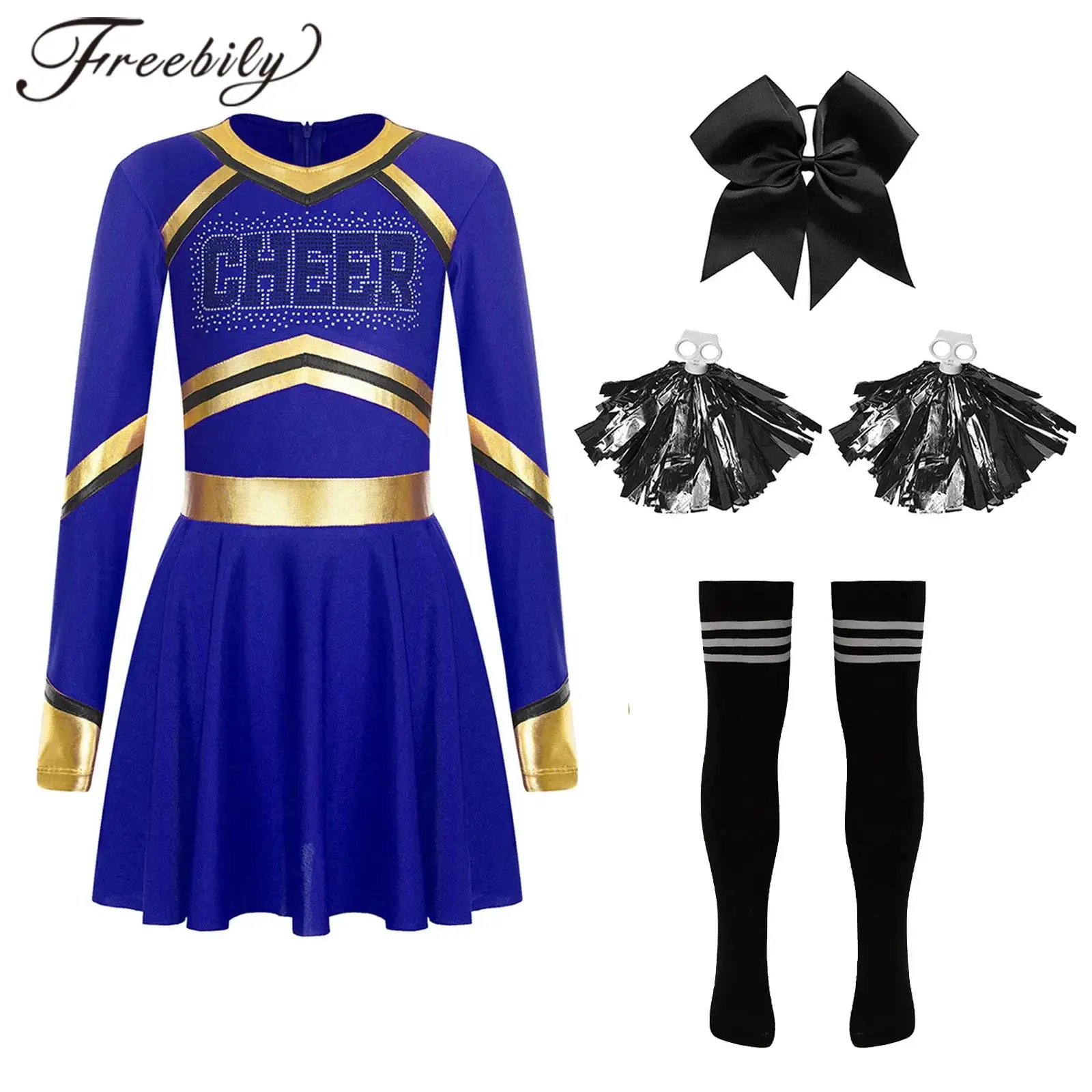 Crianças meninas torcendo roupas da equipe cheerleading outfit strass carta metálico torcer dança vestido das crianças cheerleader traje