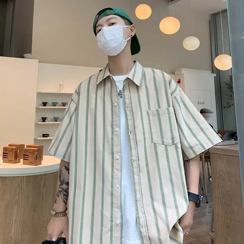 

Summer Thin Casual Striped irt Men's Loose Workwear Top Trendy y Sle ort Sve Button down Moisture ng