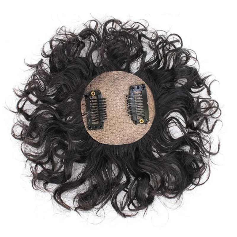 2 Clips Human Hair Natural Color/Dark Brown Women Toppers Curly Style Topper Hairpieces For Hair Loss Volume Cover Grey Hair