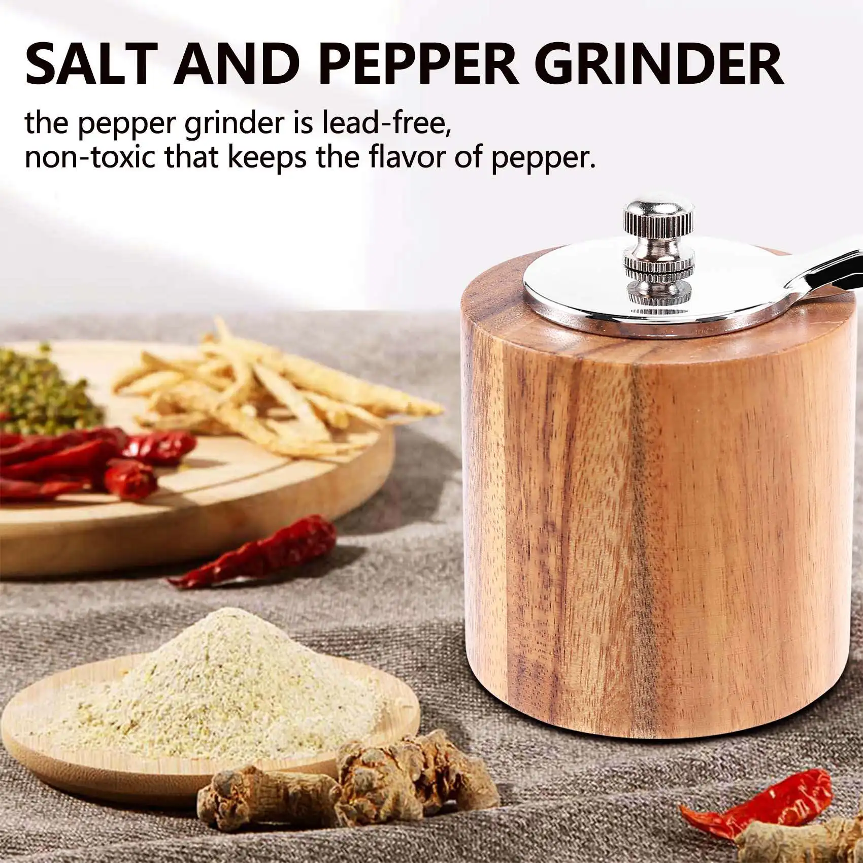 Salt and Pepper Mill Hand Crank Wood Pepper Grinder Salt Shaker with Classic Handle and Adjustable Ceramic Rotor