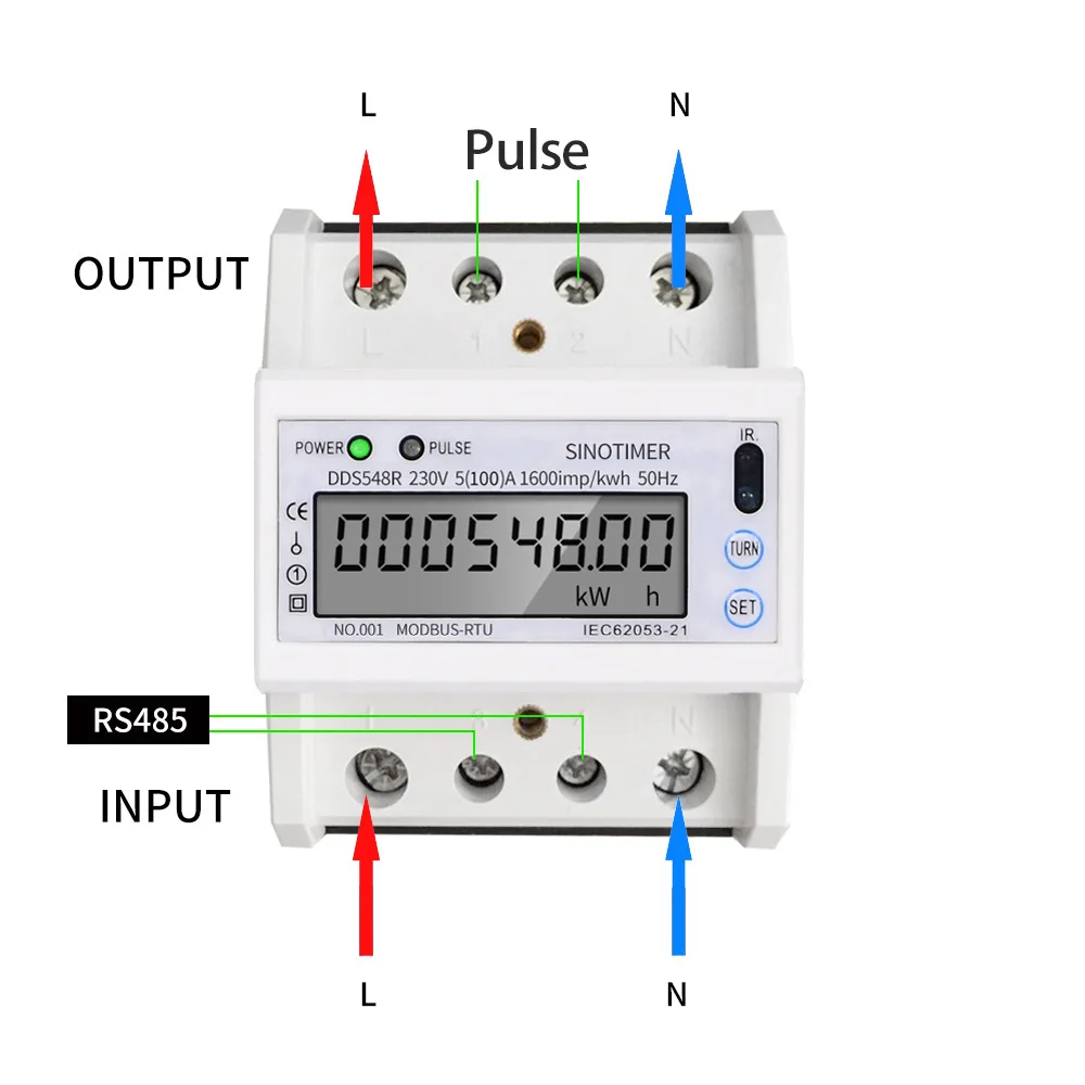 

DDS548R LCD Digital Display Single-phase 4P Electronic Energy Meter 30-100A 230V Din Rail Energy Meter with RS485 Communication
