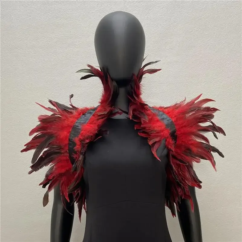 Piuma Shrug scialle gotico Punk piuma mantello piuma naturale Shrug scialle donna Halloween Cosplay Stage Show Costume
