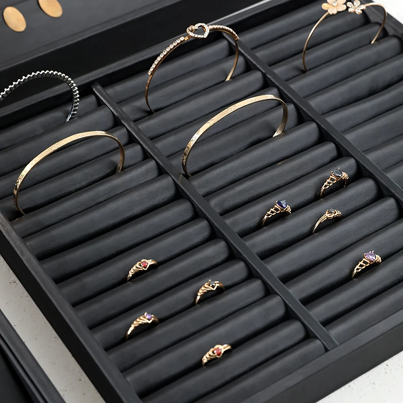 Elegant Black White Leatherette Jewelry Ring Display Drawer Tray Pendant Necklace Earring Storage Holder Organizer Shop Showcase