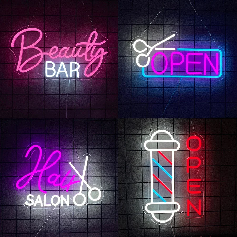 

Светодиодная неоновая вывеска для декора парикмахерской, салона красоты, подарок на день рождения или Рождество для парикмахера, неоновая вывеска для декора стен.