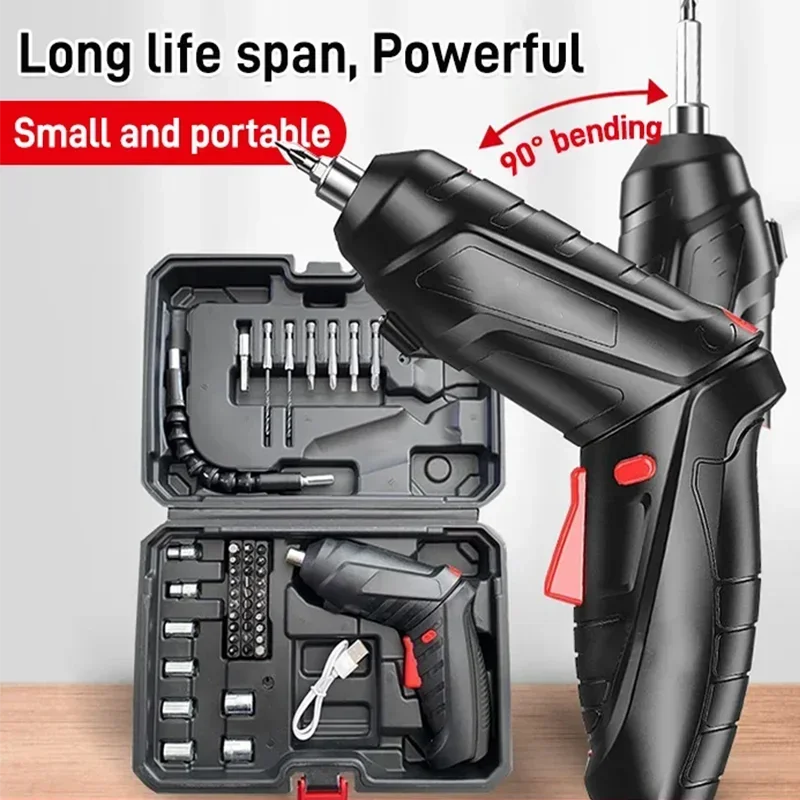 Portable 47 in 1 Screwdriver Electric Screwdriver Cordless Rotated 90 Degrees Rechargeable with LED for Home Office DIY Tools