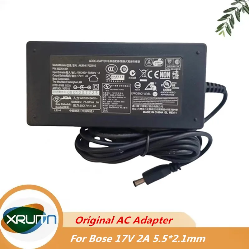 Genuine NU60-6170200-I3 AC/DC Adapter P/N 302251-001 17V 2A 34W for Bose Music Monitor M2  with 5.5x2.1mm tip Power Supply