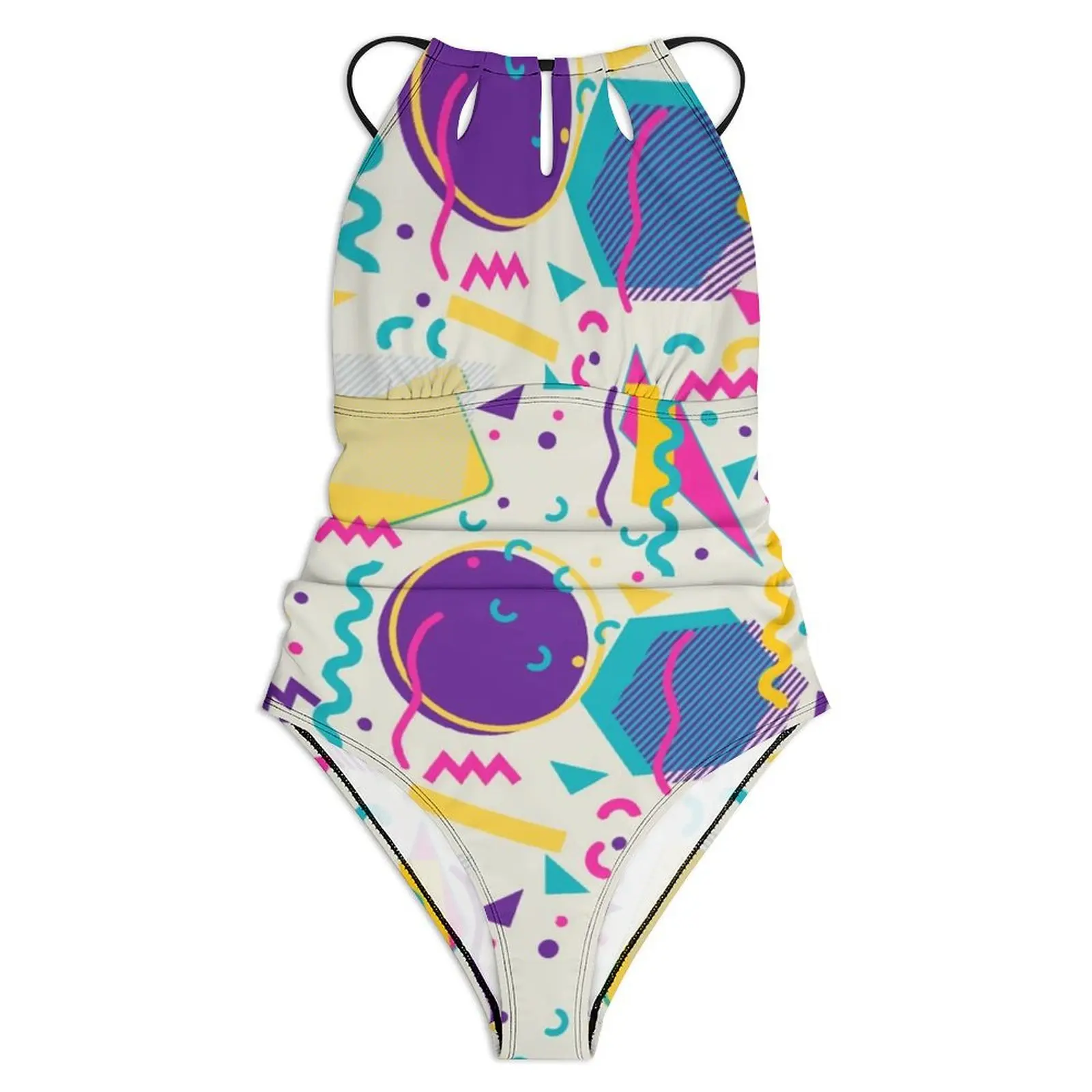 Memphis Style Swimsuit Sexy Retro 80s Light Design One Piece Swimwear Push Up Swimsuits Simple Holiday Surf Monokini