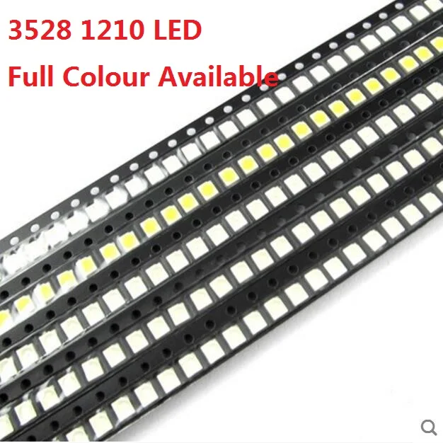 100pcs 3528 1210 Blue Red Yellow White Green Purple Light Diode 1210 SMD LED Super Bright High Quality 3528 LED Bead 3.5*2.8mm