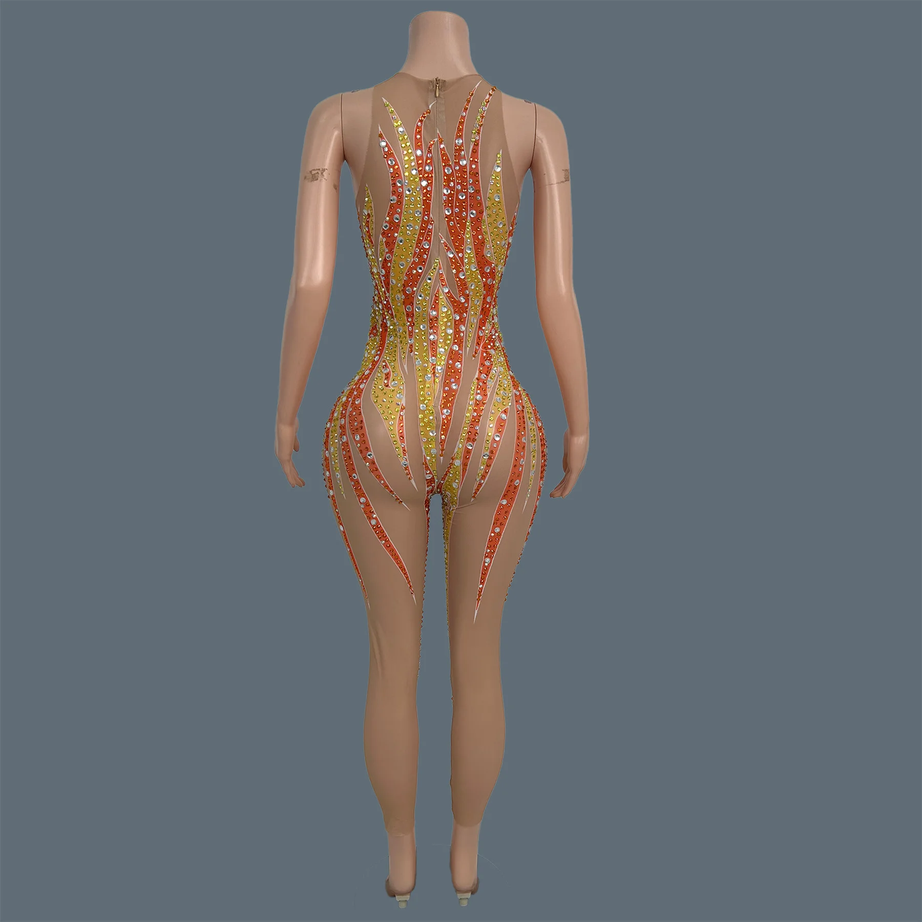 الراقية حجر الراين طباعة ثوب بودي كون ليلة حفلة المرحلة سحب الملكة أداء ارتداء القطب الرقص أكمام بذلة Jinhuowang #2