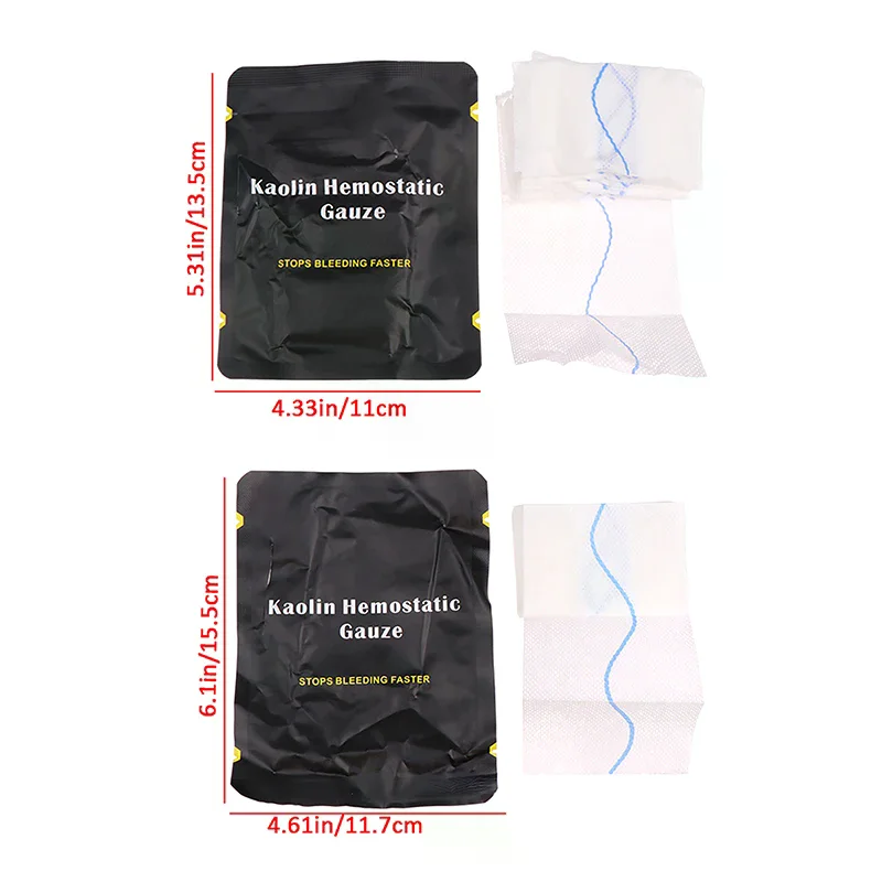شاش الكاولين القتالي المرقئ في الهواء الطلق صدمة الطوارئ Z-Fold قابل للذوبان لمجموعة الإسعافات الأولية تضميد الجروح الطبية