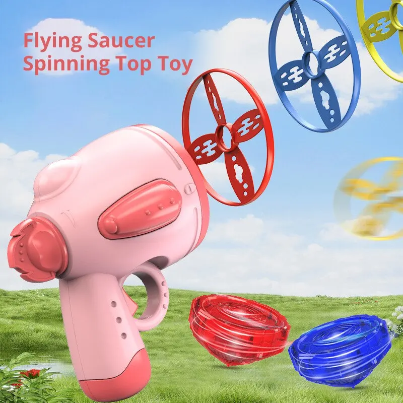 Flying Saucer Gyroscope Outdoor Sports Toy Set Luminous Battle Top 2 Way Play Game for Kids
