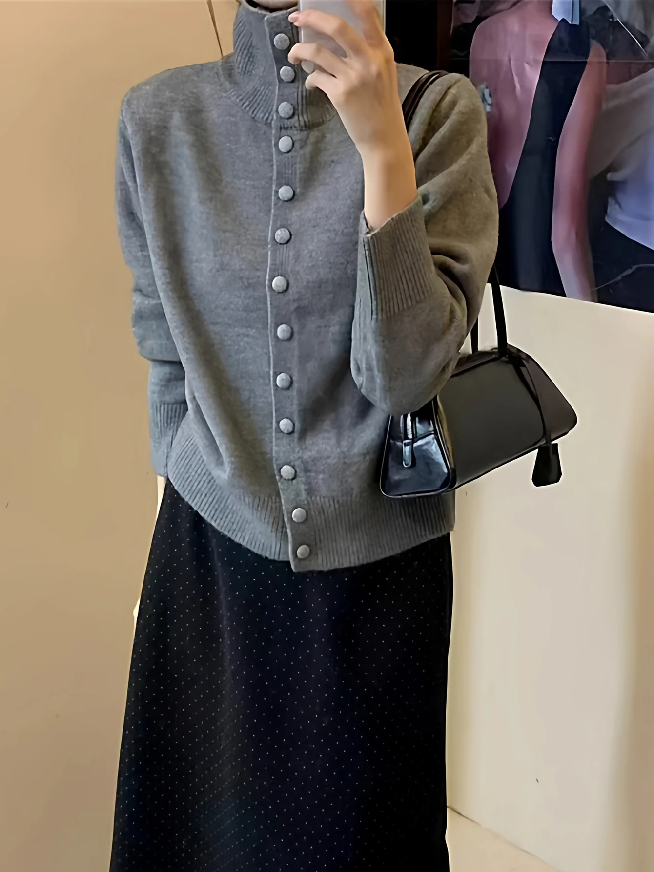 여성용 하이넥 소프트 왁시 니트 가디건 젠틀 스타일 싱글 브레스티드 한국 트렌디 아우터웨어 가을 겨울용