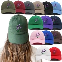 Lavender Embroidered Mom Hat Purple Blue Flower Baseball Cap Woman Summer Plant Trucker Hat Cotton Adjustable