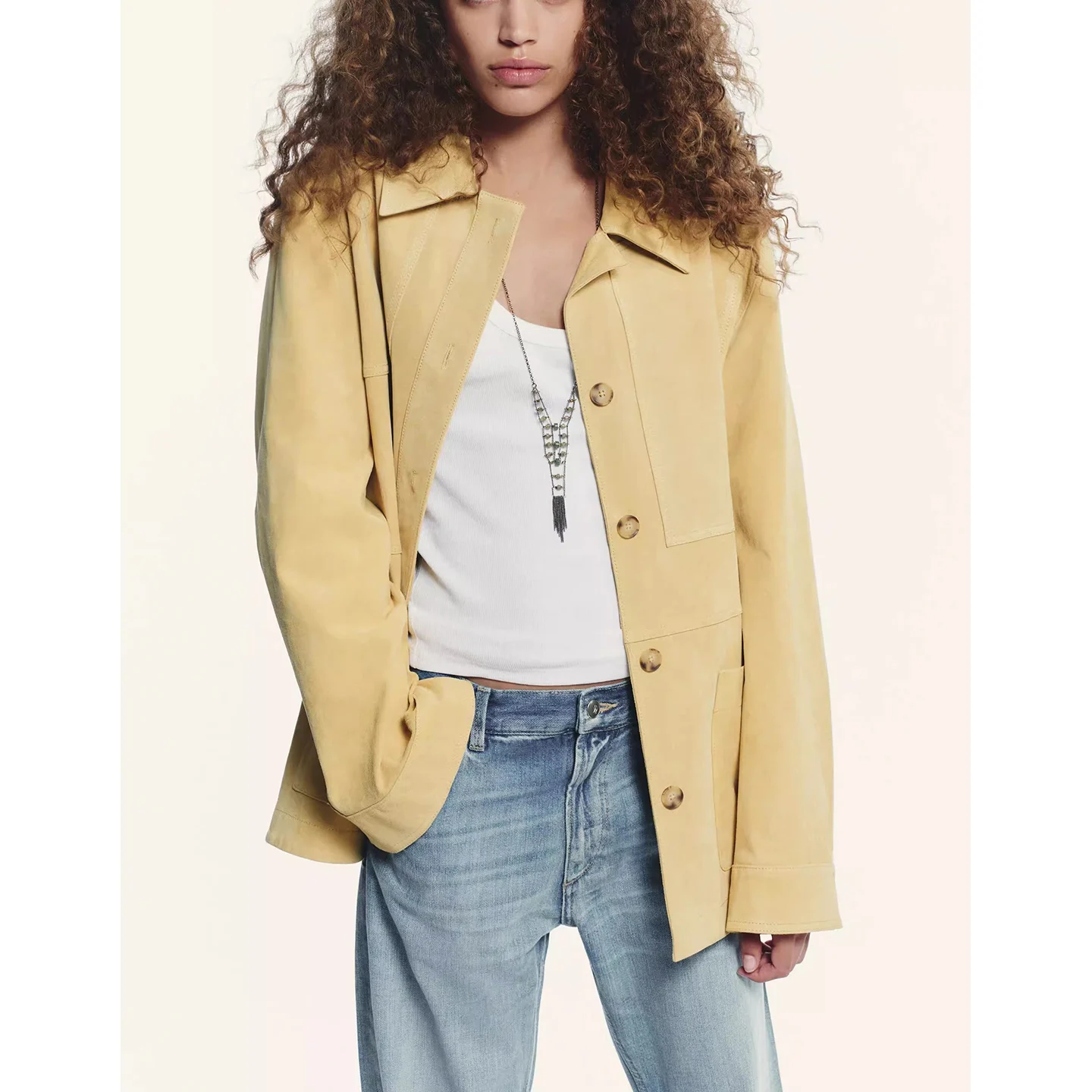 خريف جديد المرأة عادية طويلة Sve بولي PU فو Nubu جلد Jaet الوجه طوق ملابس خارجية تخفيف Sle فضفاضة تناسب الدفء