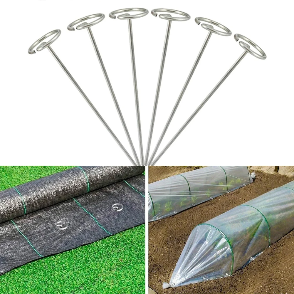 60 قطعة ستابلز المناظر الطبيعية 6in حديقة حصص غطاء أرضي النسيج دائرة دبابيس علوية لوازم الحدائق دعم النبات والعناية #3