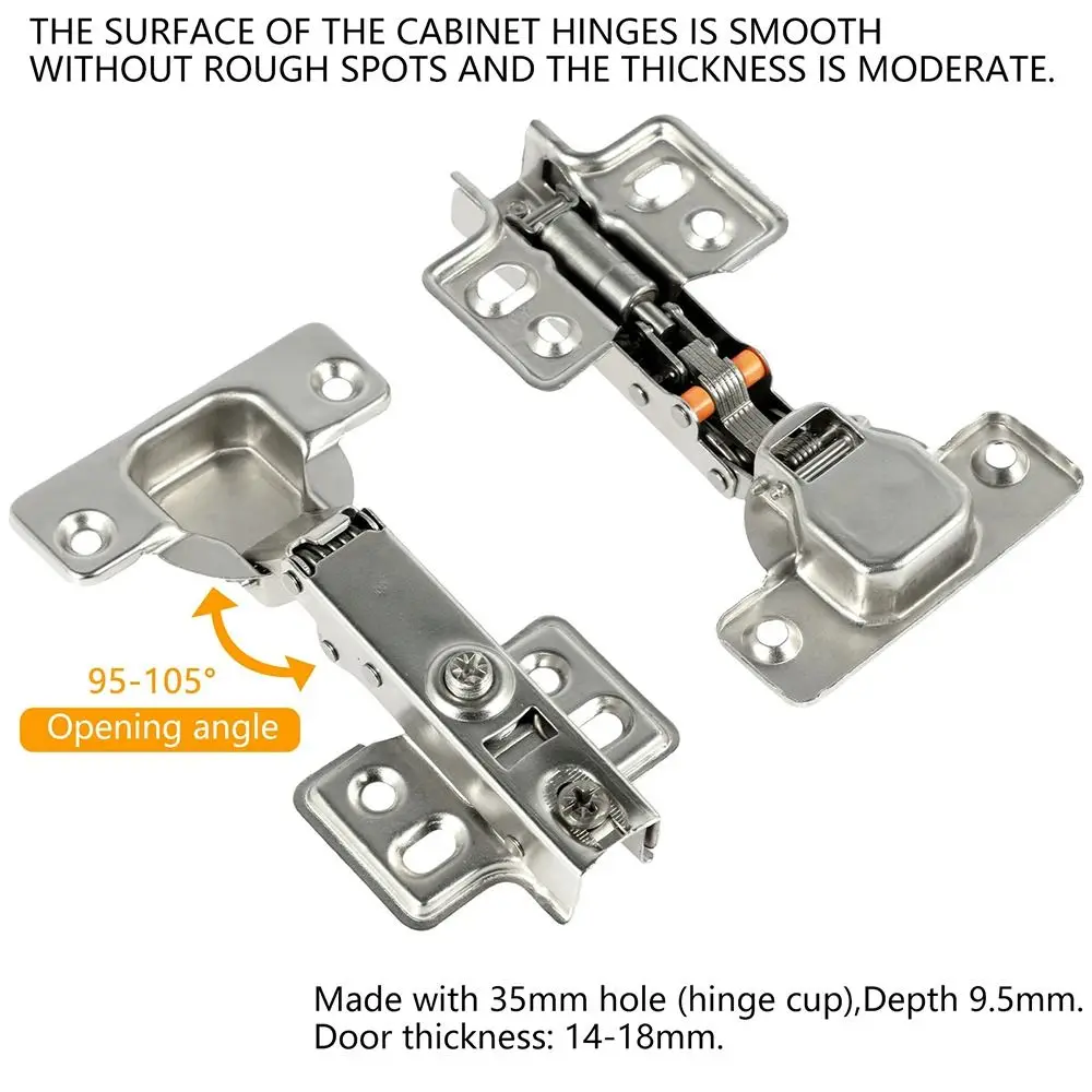 2Pcs Stainless Steel Cabinet Door Hinges Hydraulic Damper Buffer Soft Close Quiet Wardrobe Door Concealed Hinges with Screws