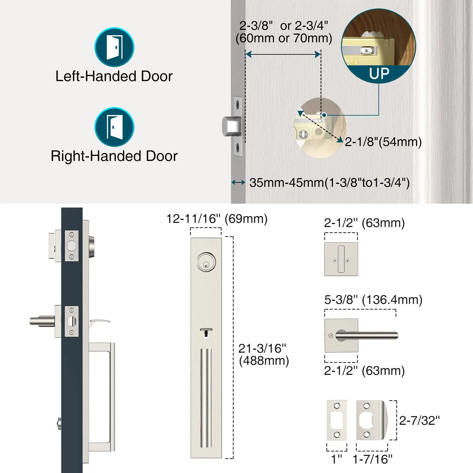 Brightify Front Door Lock Set Safety Full Escutcheon Deadbolt Lever Satin Nickel Handle Heavy Duty Locking Gear with 3 Keys