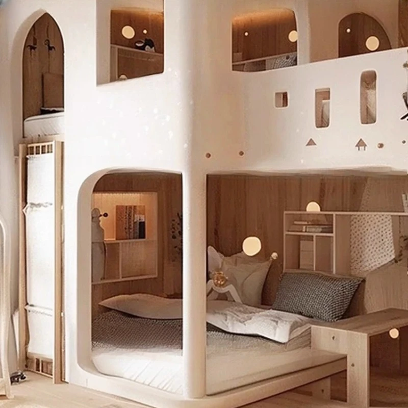 Cama infantil creativa Castillo be d litera Casa de juegos para niños litera estilo crema be d