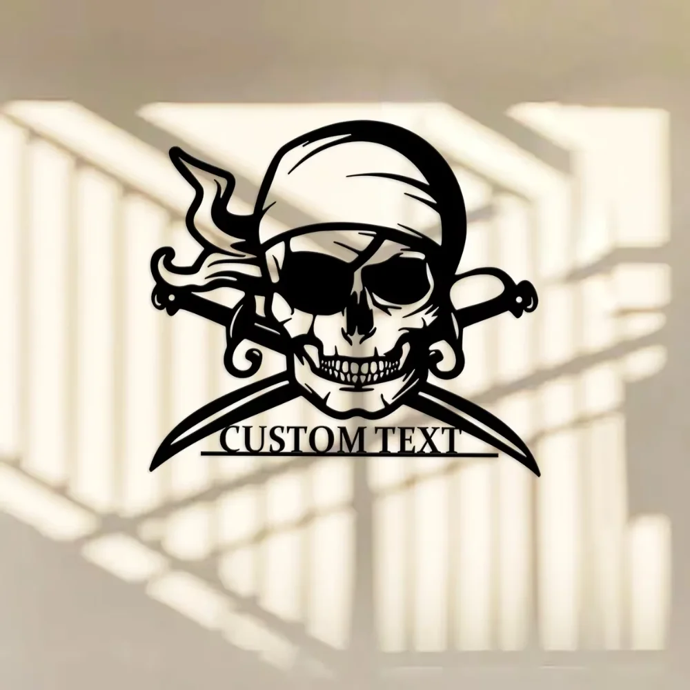 Custom Pirate Skull Swords Anchor Metal Wall Art Pirate Ship Sign Decor Skeleton Piracy Nursery Halloween Skeleton Decoration