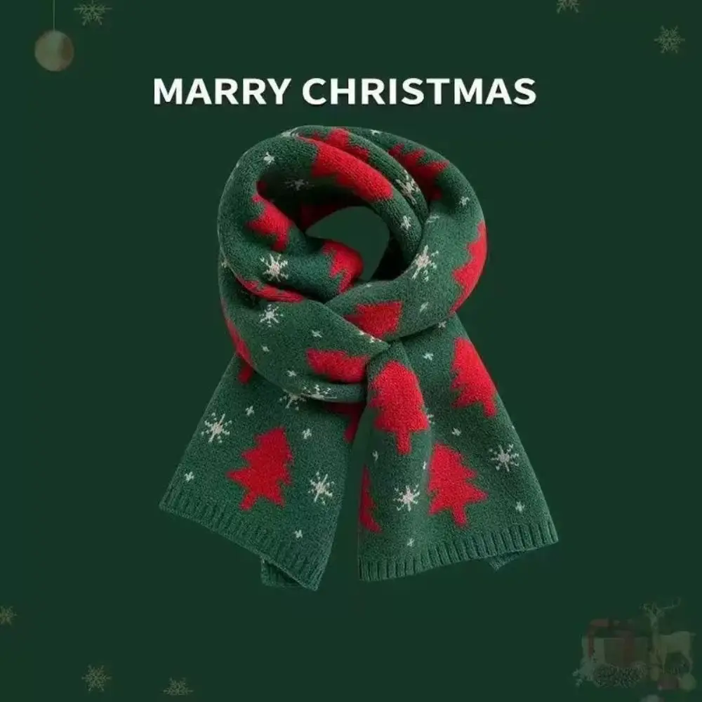 Thicken Red Knitted Christmas Scarf Long Green Winter Knitted Scarves Jacquard Plush Red Shawl New Year