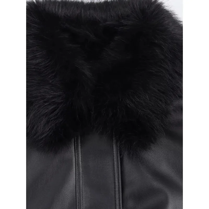 خريف شتاء جديد ملابس خارجية المرأة سترة جلدية جديدة انفصال الفراء طوق كم طويل جاكيت زيبرا شارع العليا معطف قصير #4