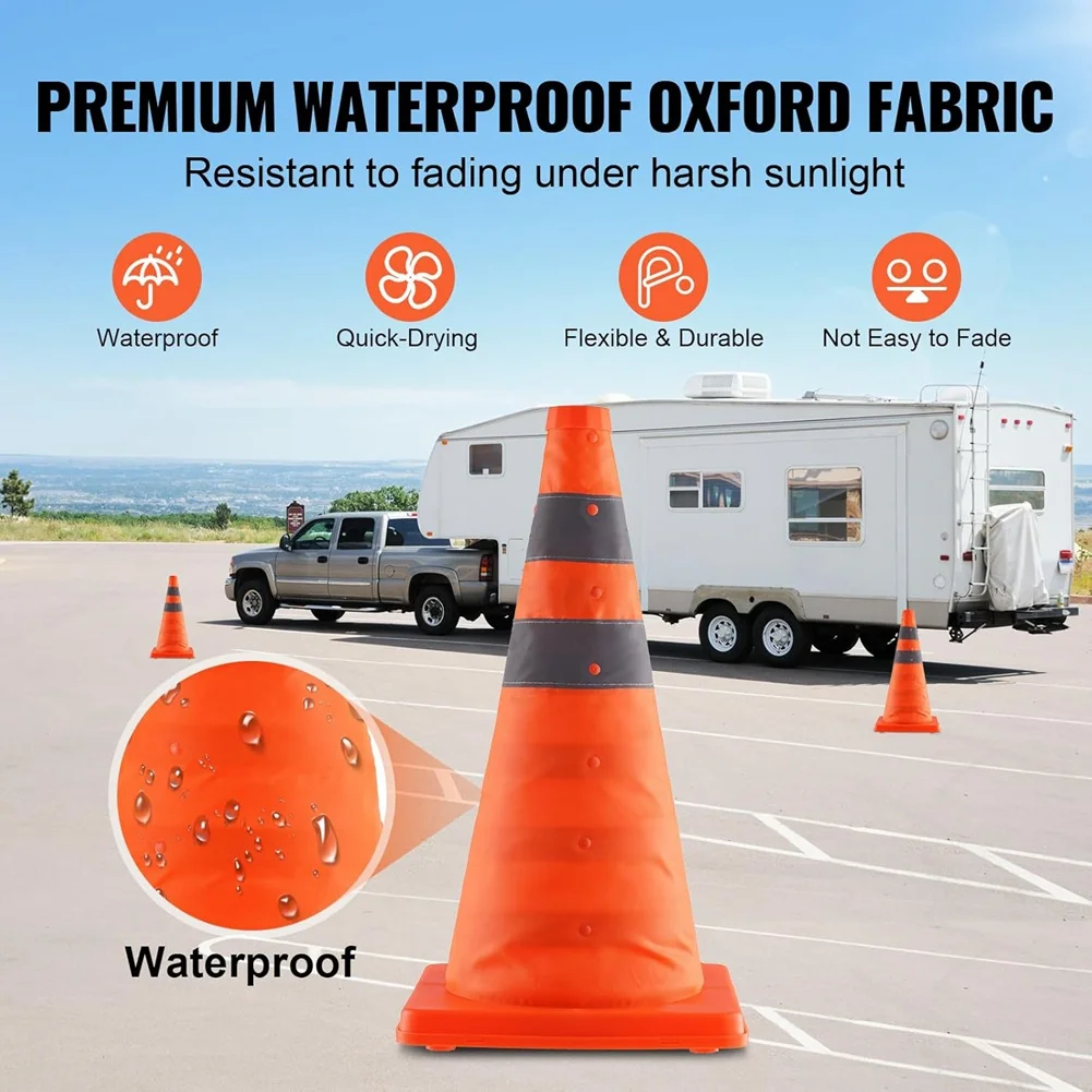 Safetys Cones, 4 Pack 18 Inch Fold Traffic Cones, Construction Cones with Reflective Collars, & Storage Bag ST