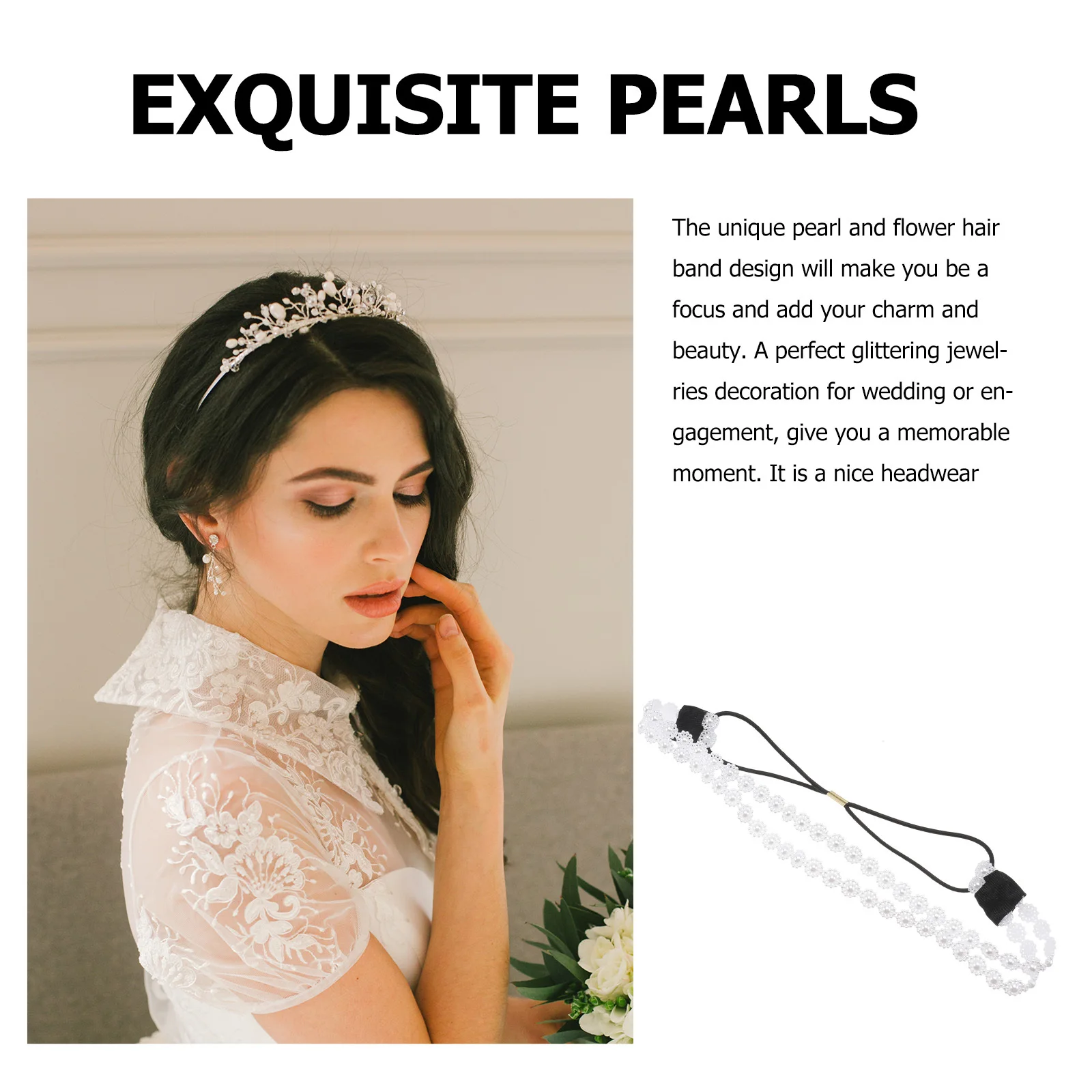 

Pearl Headband Exquisite Bridal Hair Accessory Flower Design Wedding Engagement Headwear Women Hoop Women Hair Hoop