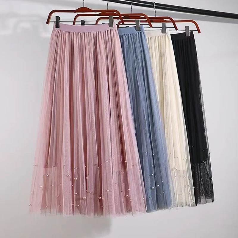 Long Skirt Korean Fashion Harajuku Kawaii Y2k Midi Maxi Tulle Skirt Summer Autumn Sttreetwear High Waist Vintage Black Skirt